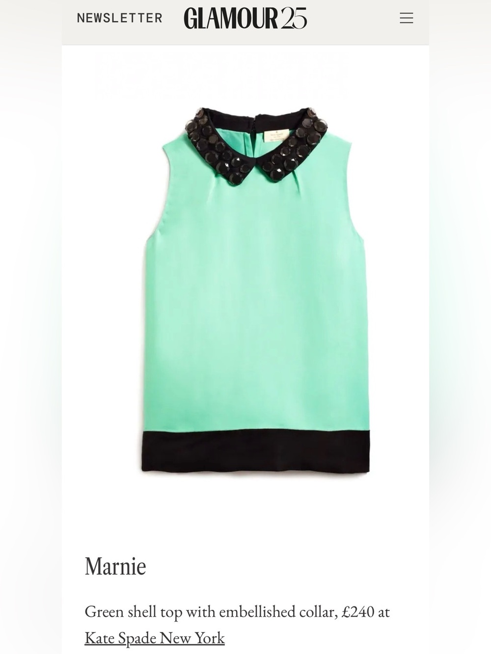 kate spade Turquoise Shell with Jeweled Black Peter Pan Collar